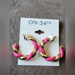 On 34th Twisted Hoop Earrings Pink Gold NWT
